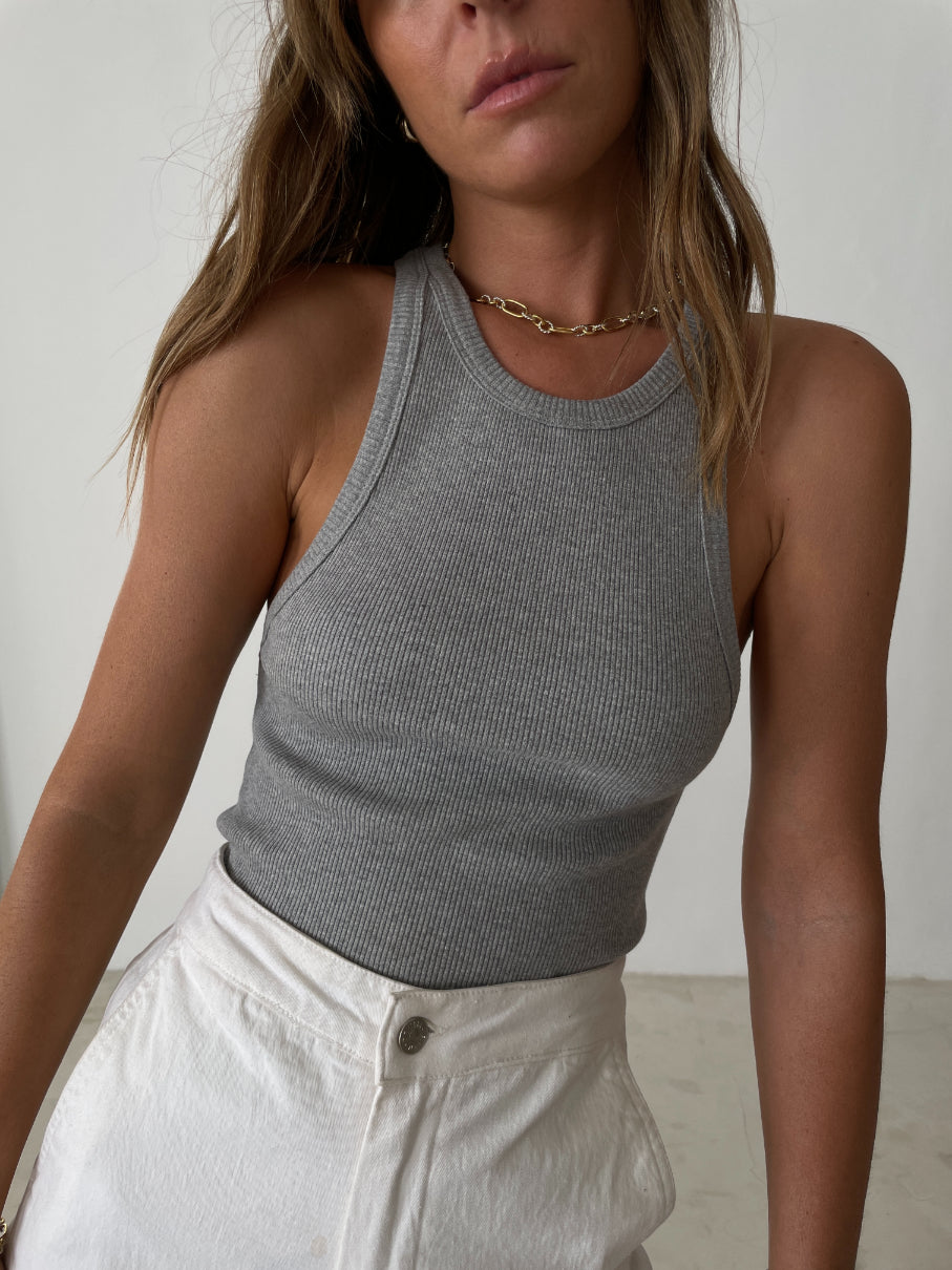 ★ LMC★ WM LACE BASIC SLEEVELESS TOP heather gray 0LM45SSV LMC WM Lace Basic Sleeveless Top - Heather Gray