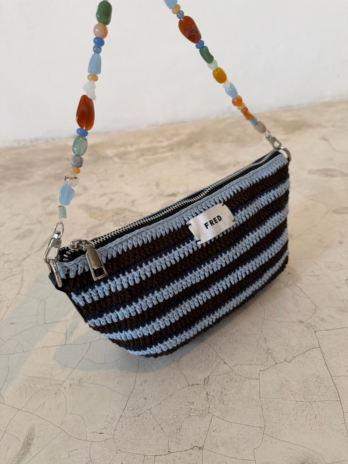 CROCHET BAG in STRIPED BLUE
