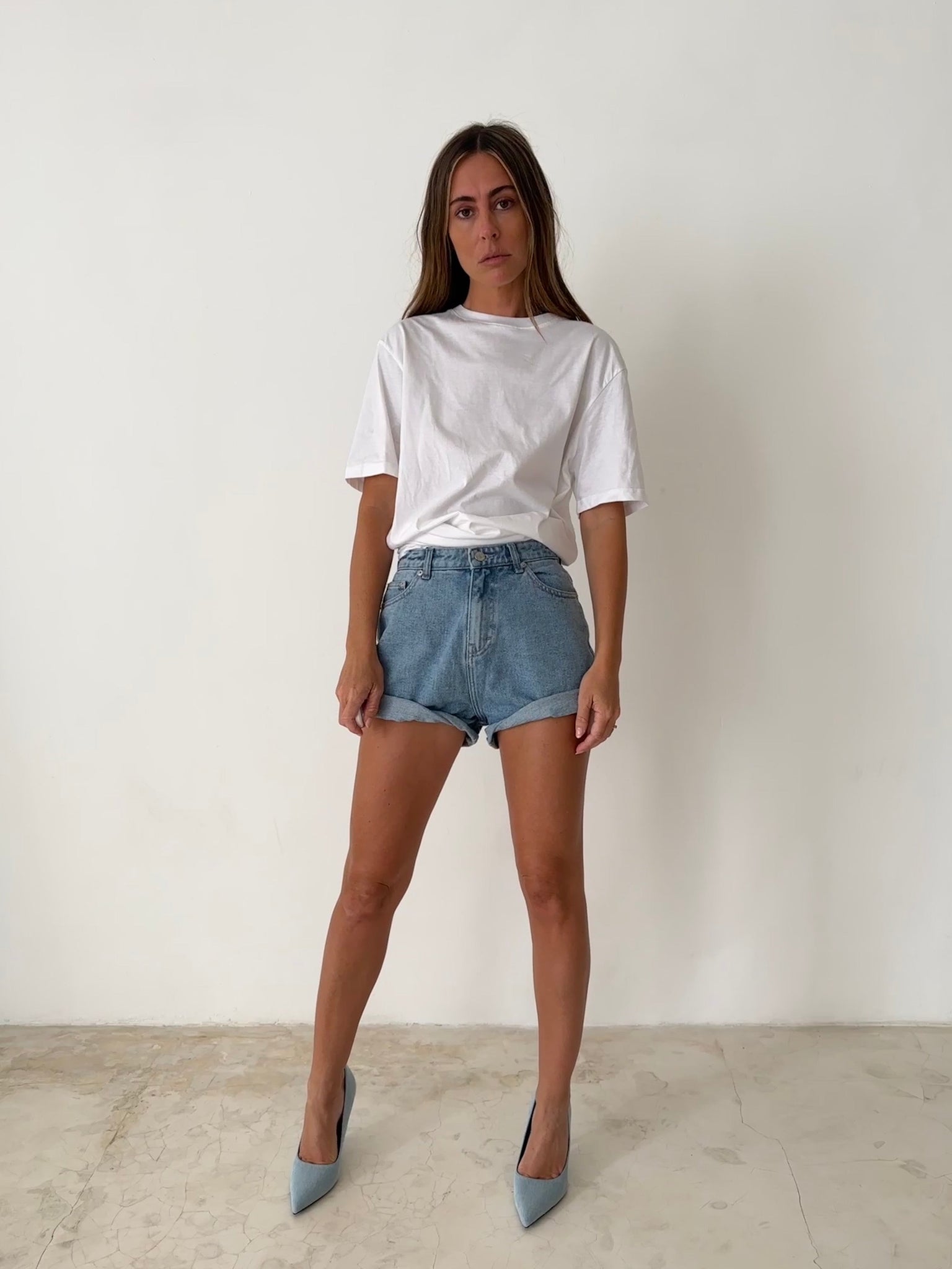 STOCK IN CANADA-ROLL UP SHORTS in MEDIUM BLUE