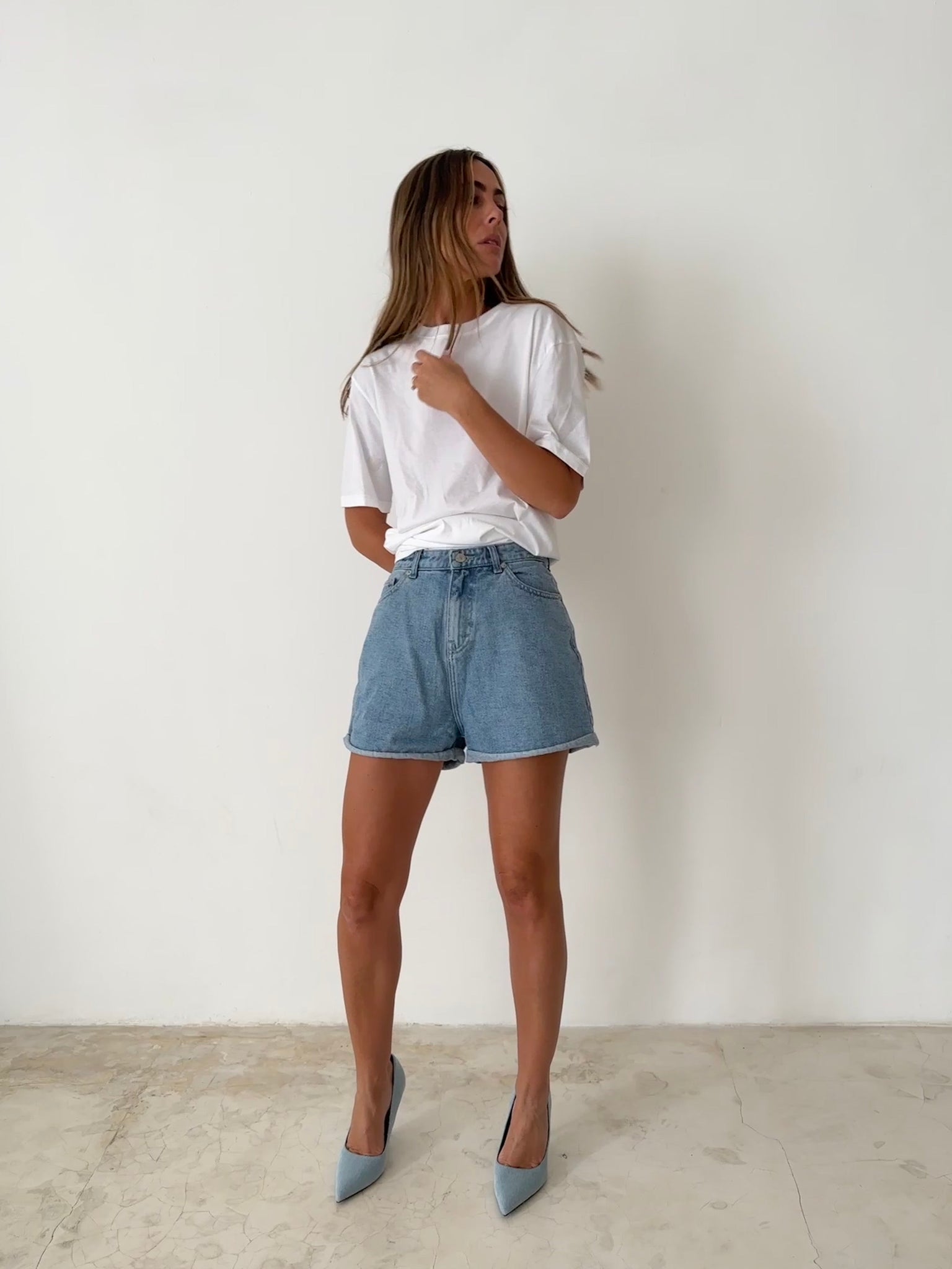 STOCK IN CANADA-ROLL UP SHORTS in MEDIUM BLUE