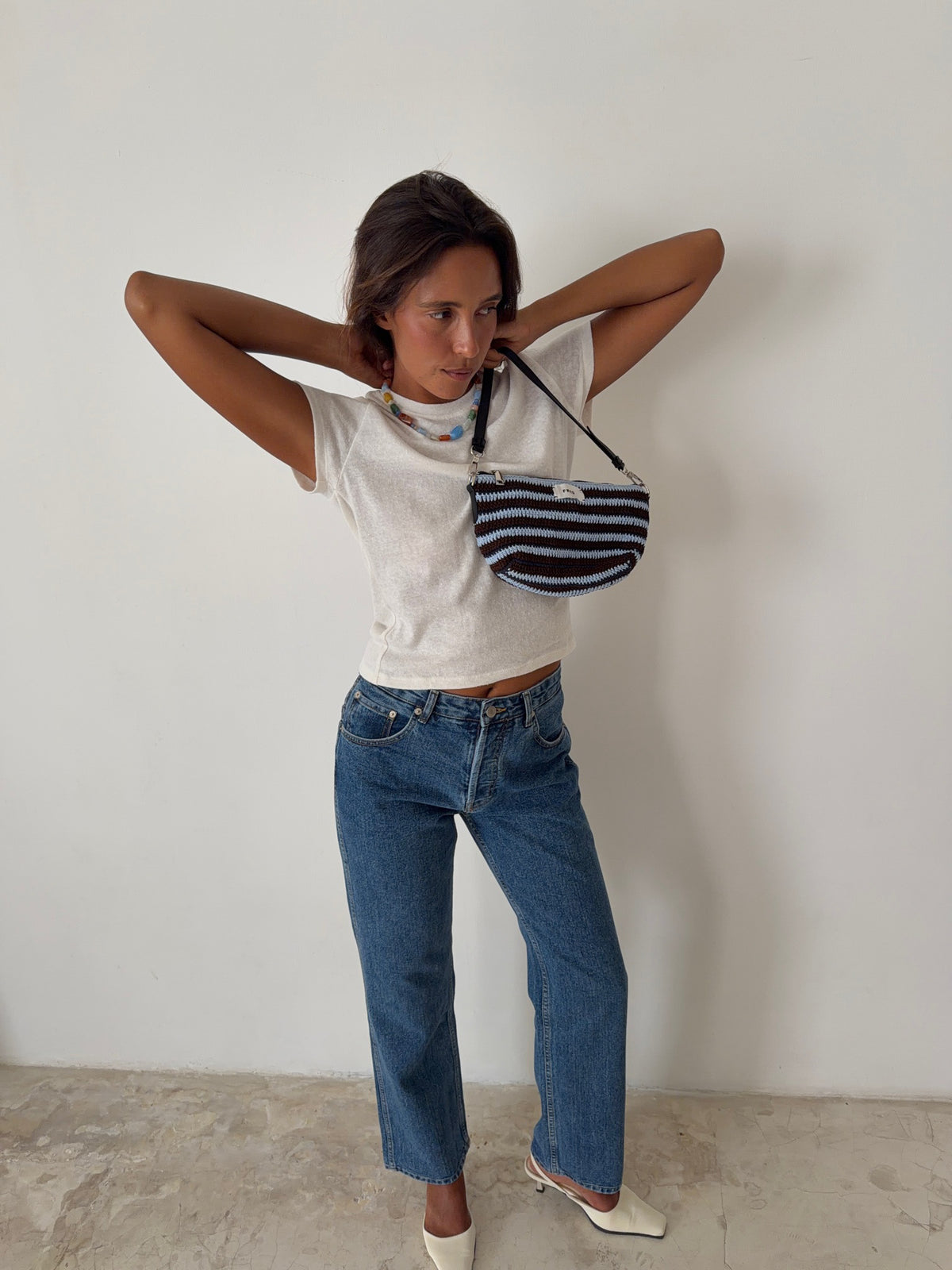CROCHET BAG in STRIPED BLUE