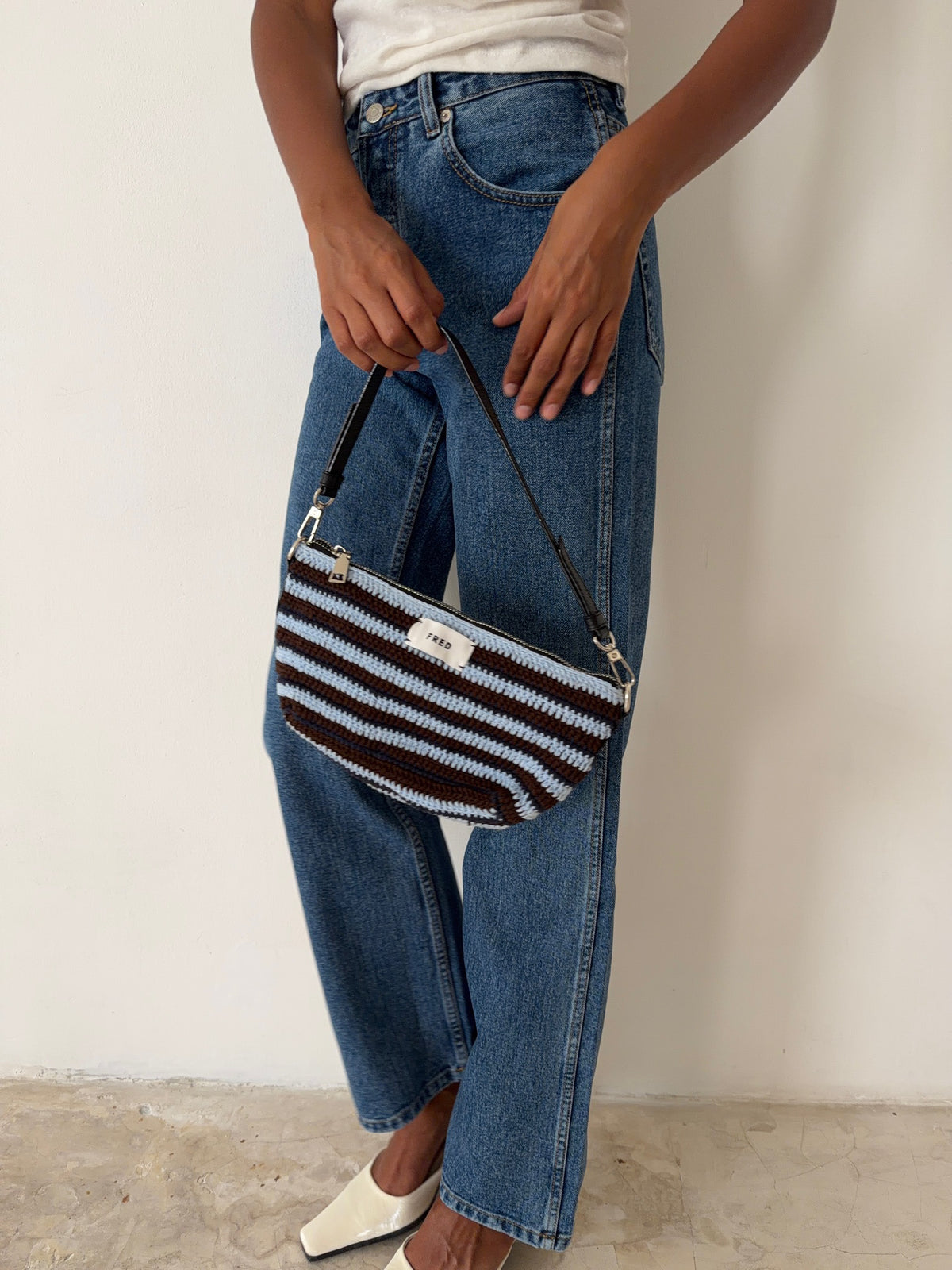 CROCHET BAG in STRIPED BLUE