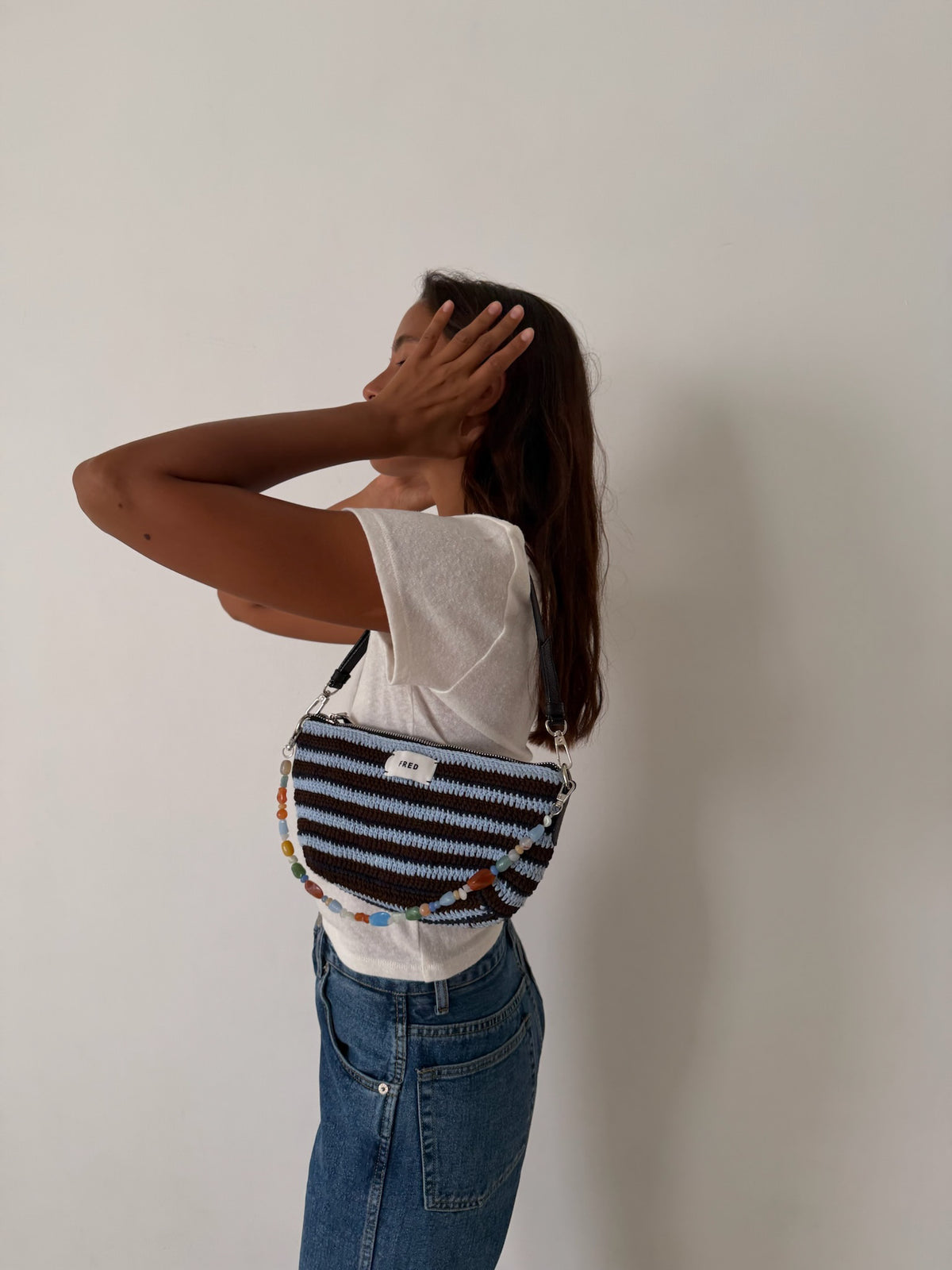 CROCHET BAG in STRIPED BLUE