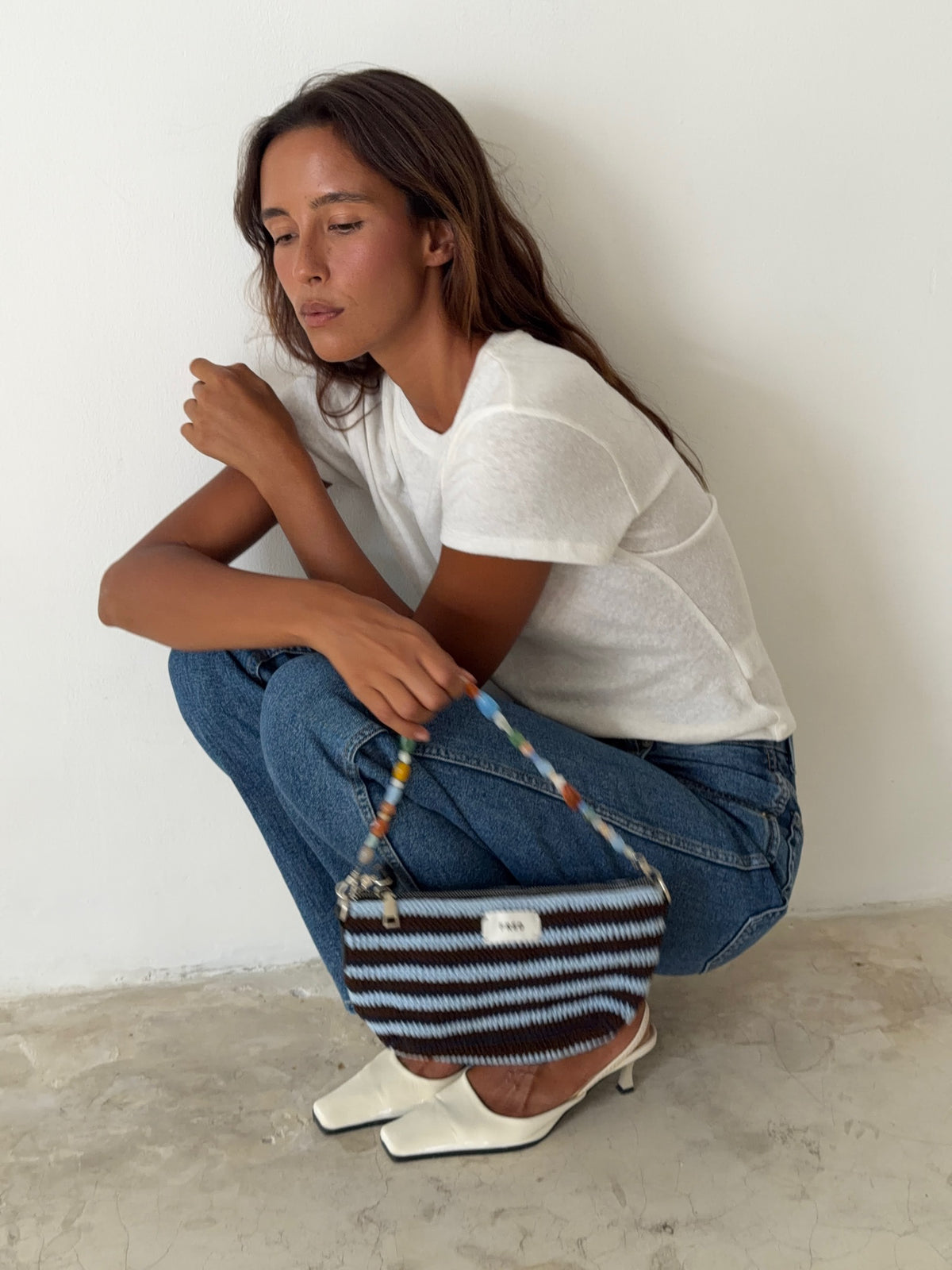 CROCHET BAG in STRIPED BLUE