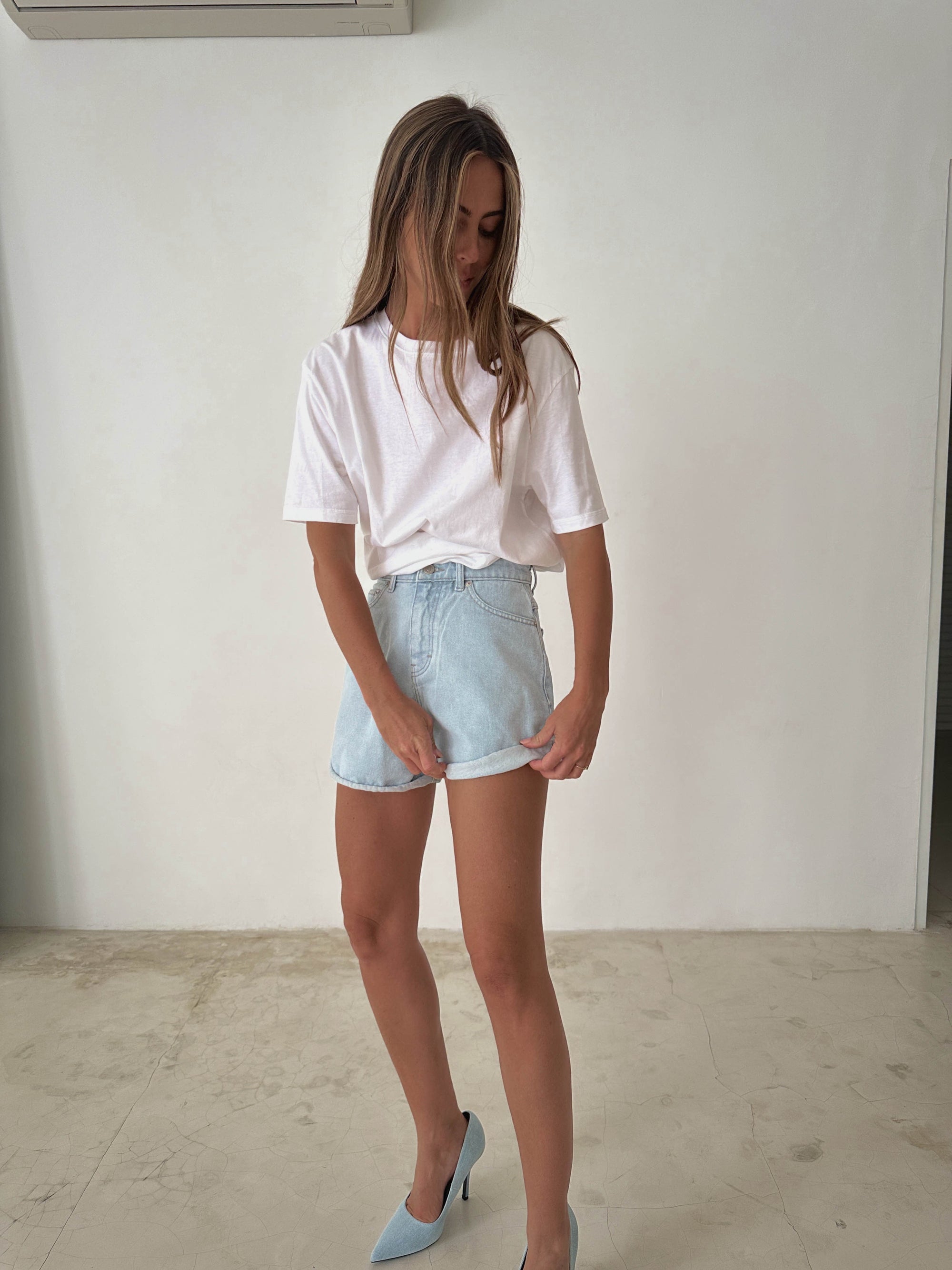 STOCK IN CANADA-ROLL UP SHORTS in BLUE