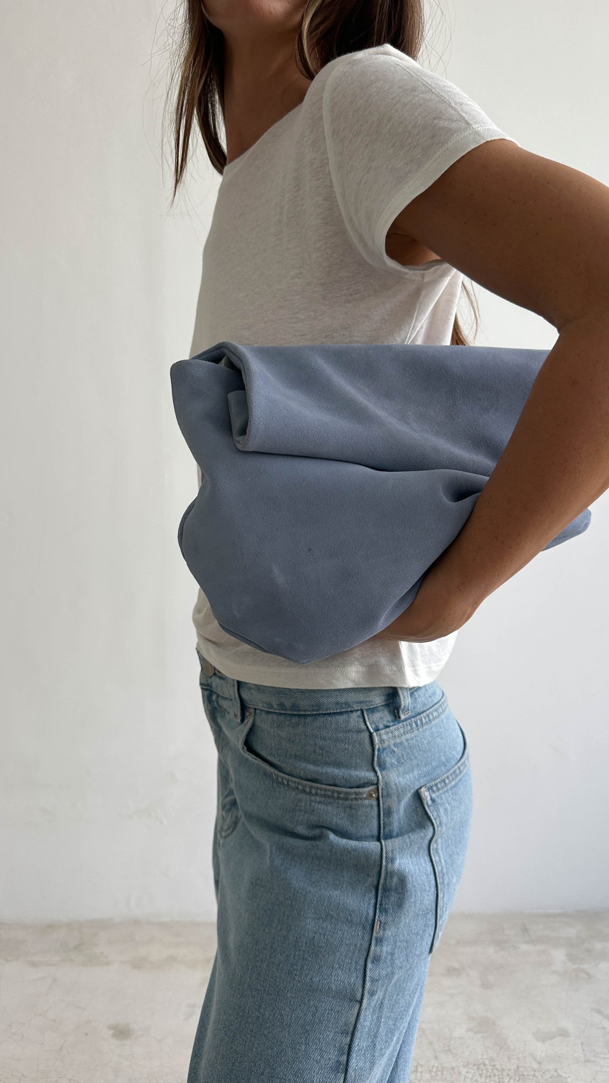 SUEDE CLUTCH in DENIM