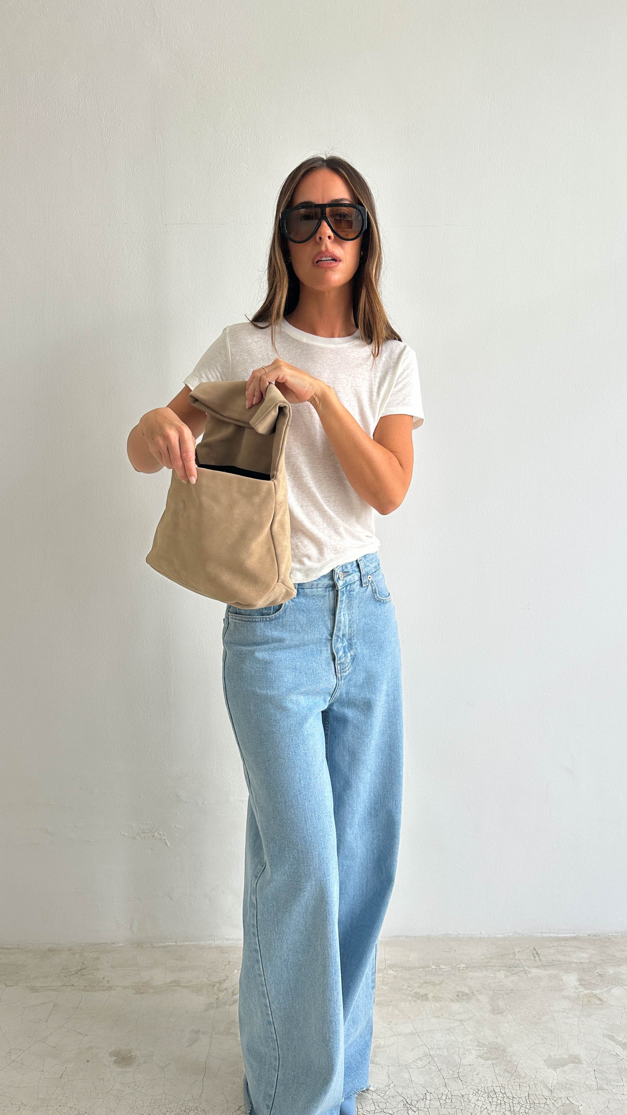 SUEDE CLUTCH in SAND