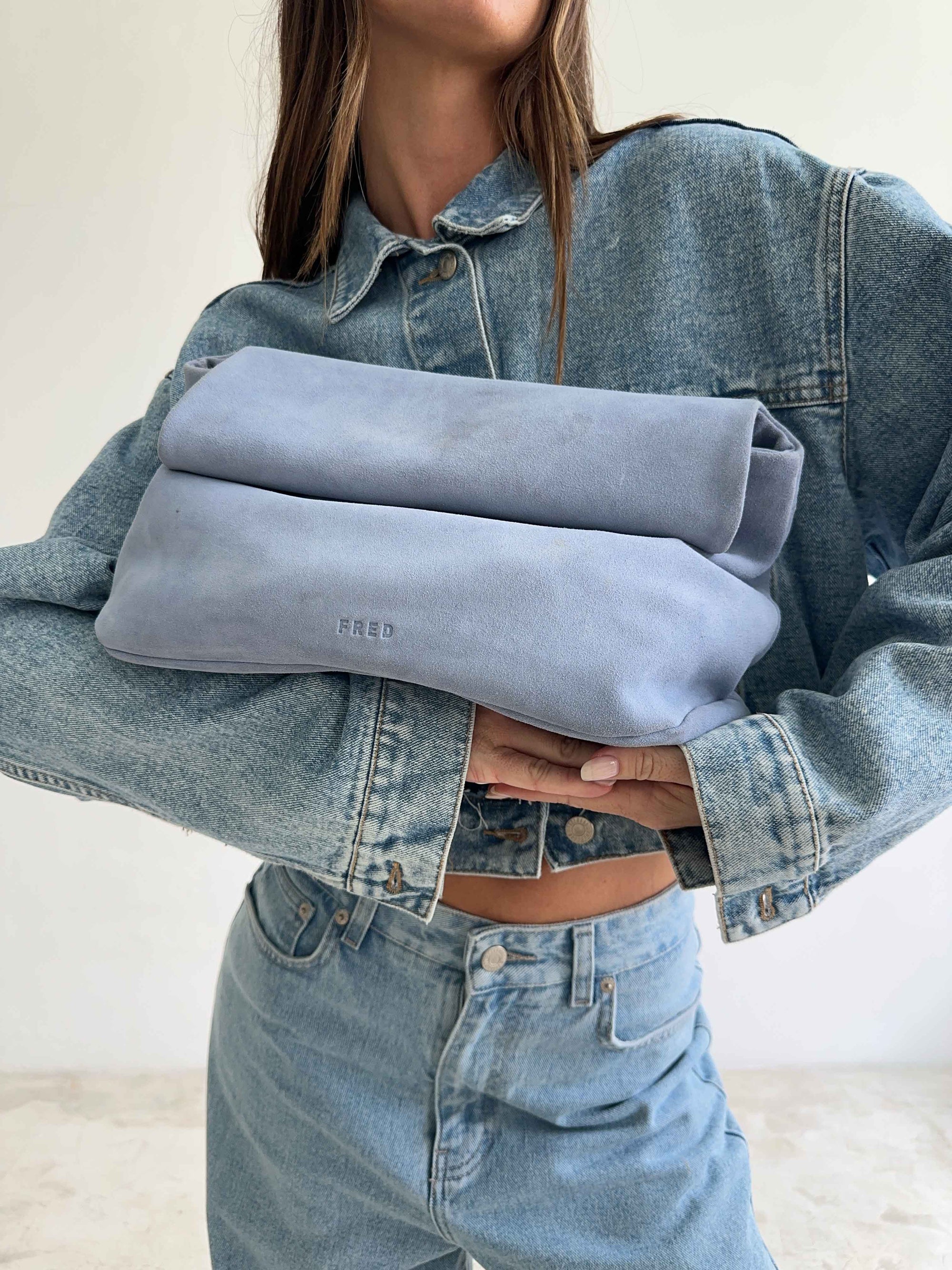 SUEDE CLUTCH in DENIM