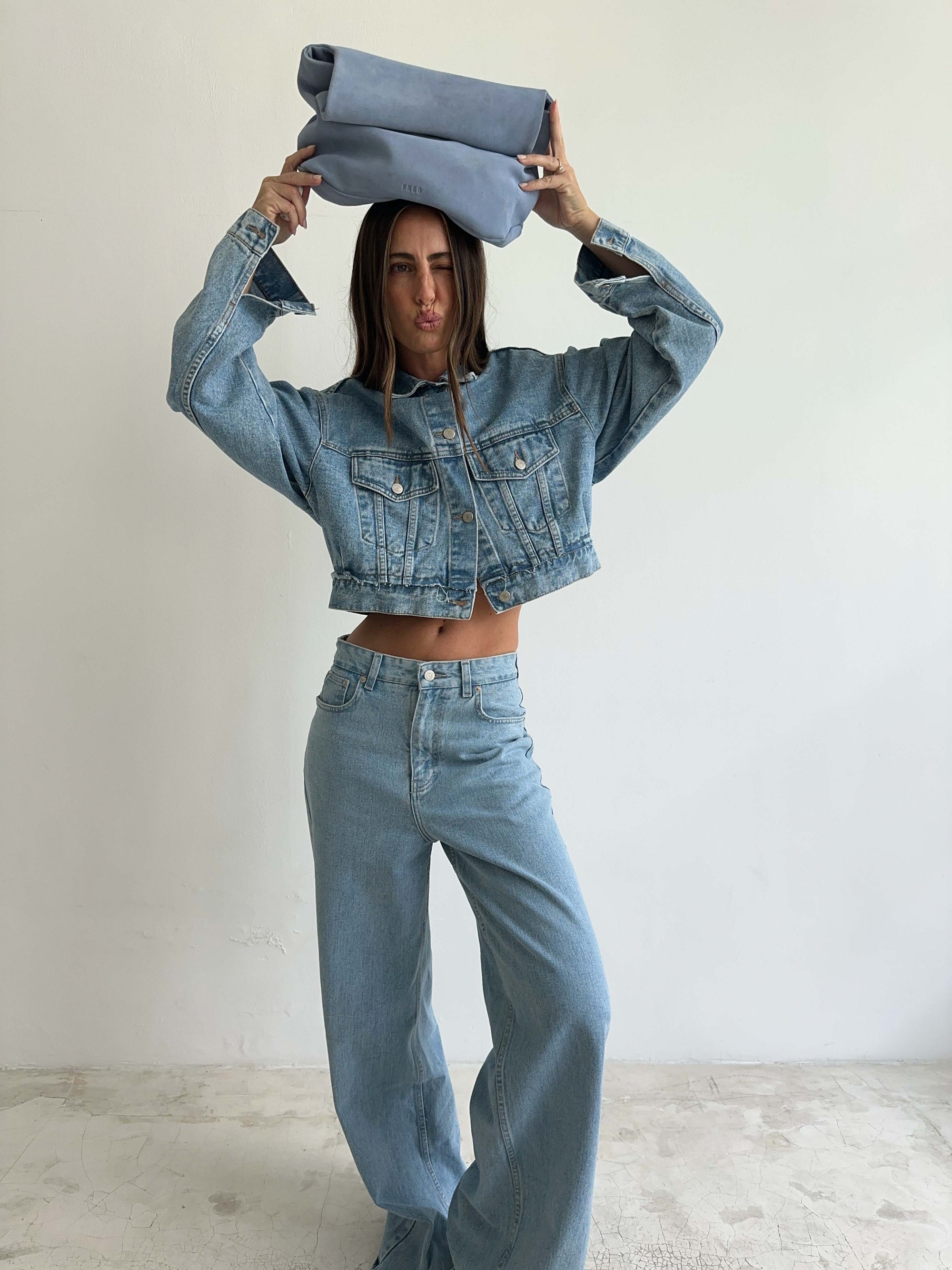 SUEDE CLUTCH in DENIM