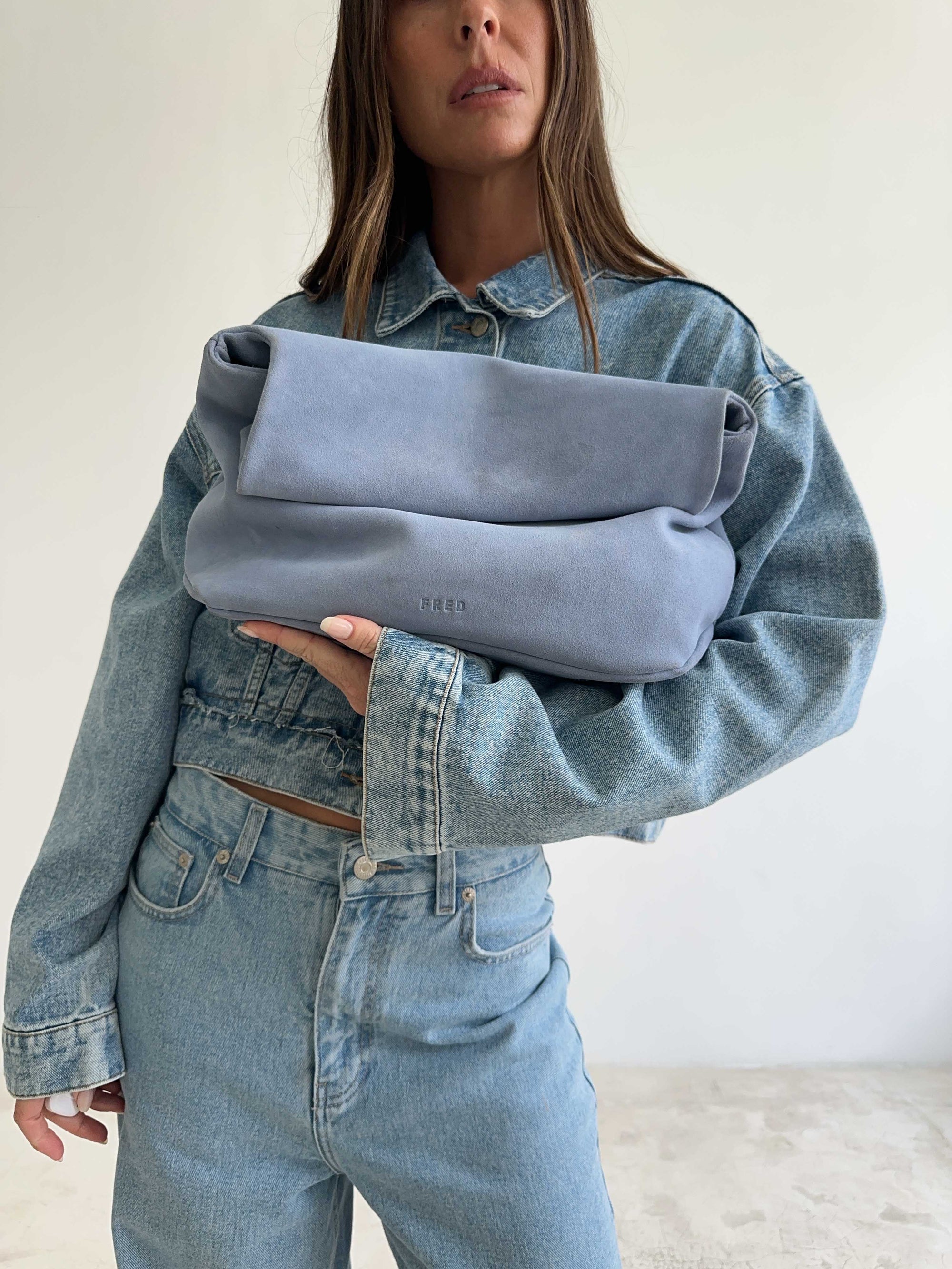 SUEDE CLUTCH in DENIM